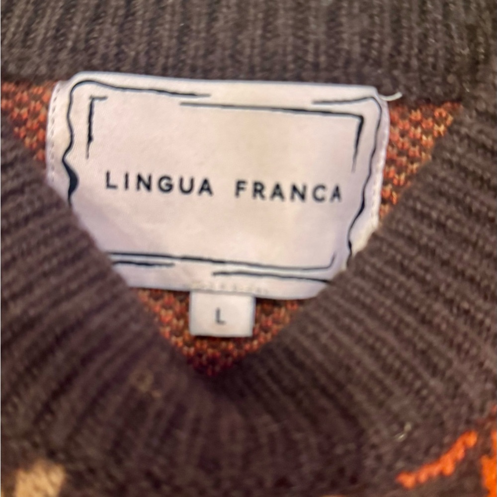 Lingua Franca Textured Brown, Orange and Beige Crewneck Sweater - Picture 3 of 4